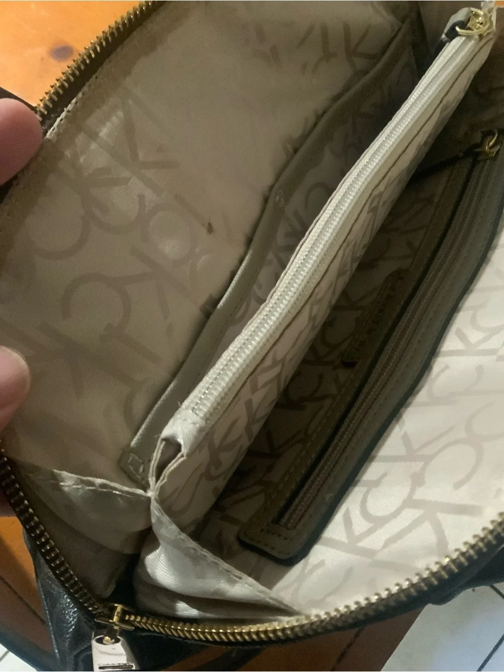 Calvin Klein Brown Logo Dome Satchel with Tan Accents
